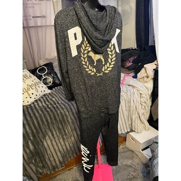 VS pink cozy knit sweatsuit set tracksuit- joggers & full zip - Picture 1 of 7